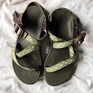 Brown, Green Pattern, Strappy, Chacos